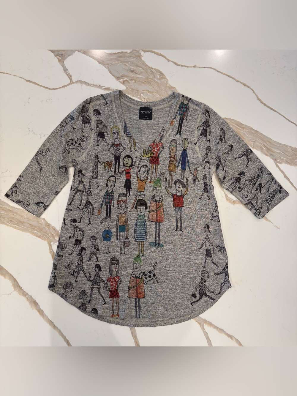 Inoah Wearable Art People Dog Print Tunic Top XS Lagenlook Made in USA